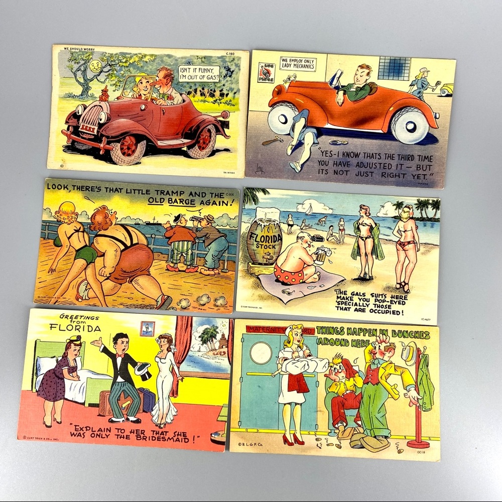 Vintage Postcards Linen Comics Nasty Themed